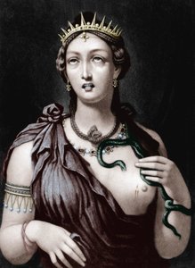 Död av Cleopatra VII, makedonsk drottning av Egypten (färgad gravyr) av French School