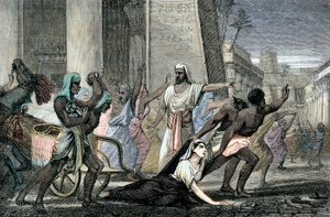 Hypatias död mördad av anhängare av Cyril, patriark av Alexandria, slutet av 1800-talet (gravyr) av French School