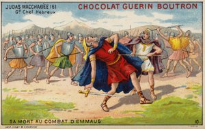 Judas Maccabeus död i slaget vid Emmaus (chromolith) av French School