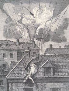 Madame Blanchards död i en flygolycka 1819 av French School