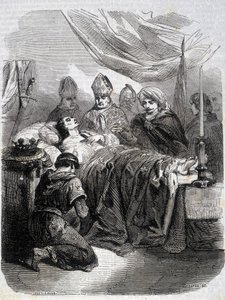 Saint Louis död i Palestina 1270 - i "" Histoire de France"" av L.-P. Anquetil av French School