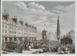 Konstitutionsförklaringen, Place des Innocents, Paris, september 1791, 1791 (färgstick) av French School