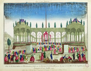 Dekoration och belysning av Bastiljen för federationens festival, 14 juli 1790 av French School