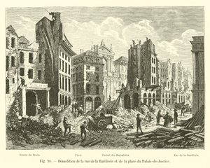 Rivning av rue de la Barillerie och Place du Palais-de-Justice av French School