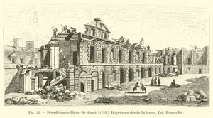 Rivning av Hôtel de Conti, 1769, Enligt en ritning från tiden, Col Bonnardot av French School