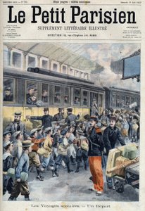 Åkte på stationen på en skolresa. Barnen kliver på tåget i "Le petit Parisien"" av French School