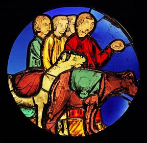 Föreställande Jacob och hans söner reser till Egypten ex Ste Chapelle av French School
