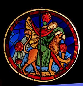 Föreställer Samson och lejonet, ex Ste Chapelle, Bay K, av French School