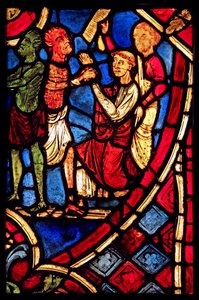 Föreställande Theophilus slår en överenskommelse med en djävul; från kyrkan i Varennes-Jarcy (ursprungligen från Abbey de Gercy?) av French School