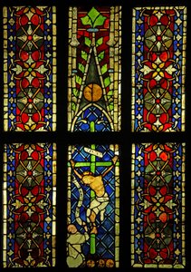 Skildrar korsfästelsen ursprungligen från St Franciskanernas kyrka i Colmar? av French School