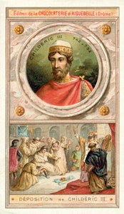 Deposition of Childeric III, 752 (chromolitho) av French School