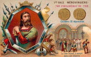 Deposition of Childeric III, 752 (chromolitho) av French School