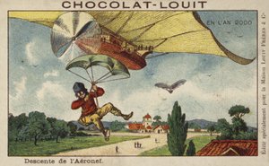 Stig ner från ett luftskepp med fallskärm år 2000 av French School