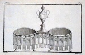Design av Pugin, från en mönsterbok med neoklassiska metalldesigner sammansatta av Duhamel, ca 1770-80-talet av French School