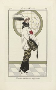 Design för Hermelin- och Iltisensemble, från Costumes Parisien, utg. 1913 (pochoirtryck) av French School