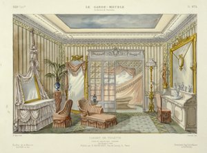 Design för en badrumssvit från Le Garde-Meuble, Pub. Paris, ca 1890 (färglitografi) av French School