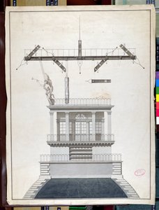 Design för en Chappe-telegrafstation för en av Louvrens kupoler, Paris, tidigt 1800-tal (penna & bläck och wc på papper) av French School