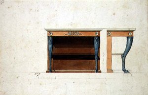 Design för ett Directoire-konsolbord, c.1795 (penna och bläck med akvarell på papper) av French School