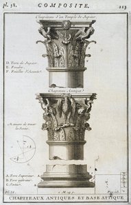Design för en gammal huvudstad och bas från ett Jupiters tempel av French School
