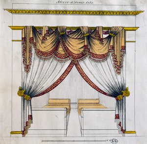 Design av alkov med två sängar (First Empire period), illustration, Frankrike av French School