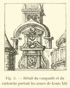 Detalj av campanile och kartuschen som bär Ludvig XII:s vapen av French School