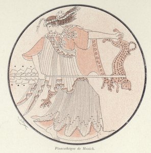 Detalj av grekisk keramik (färg litho) av French School
