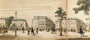 Detalj av ett panorama av Boulevard des Italiens, c.1840 (färg litho) av French School