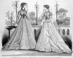 Två brudtoaletter från Madame Fladry - i ""La Mode illustrée""" av 1867-09-29. av French School