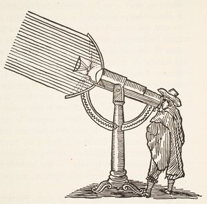 Dioptrisk teleskop, kopia av en gravyr av Boris Mestchersky (d.1957), illustration från Histoire de la Nation Francaise, Sciences, Volym I & II, av Gabriel Hanotaux (1853-1944), 1924 av French School