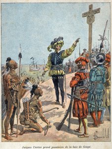 Upptäck Kanada: Jacques Cartier (1491-1557), fransk navigatör och upptäcktsresande tog Gaspebukten i besittning och erige korset den 24 juli av French School