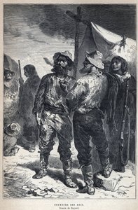 Upptäckt från Kanada: coureur des bois (engagerad i pälshandeln med indianerna). Bayard teckning. Gravyr från slutet av 1800-talet i "La nouvelle France" av Eugene Guenin. av French School