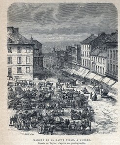 Disouverte du Canada: marschera från den övre staden (Upper City eller Upper City) till Quebec. Teckning av Taylor från ett fotografi. Gravyr från slutet av 1800-talet i "La nouvelle France" av Eugene Guenin. av French School