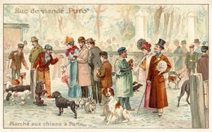 Hundmarknad, Paris (chromolitho) av French School