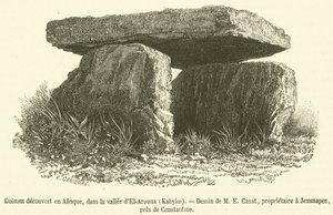 Dolmen upptäckt i Afrika, i dalen El-Arouna, Kabylie (gravyr) av French School