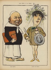 Dom Michel och den franska dansaren och kurtisanen Liane de Pougy. Illustration för Le Rire (färg litho) av French School