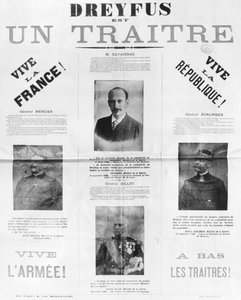 Dreyfus est un traitre, affisch med porträtt av hans belackare, sent 1800-tal