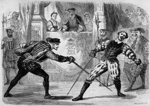 Duell mellan Francois de Vivonne de la Chataigneraie och Guy de Chabot, Baron de Jarnac, Saint Germain en Laye, Frankrike 10 juli av French School