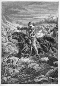 Hertig Henrik II av Montmorency (Montmorenci) (1595-1632) vid slaget vid Castelnaudary 1632 - hertig av Montmorency. Strid i Castelnaudary - gravyr från "" L