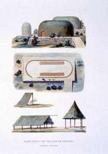 Bostäder i Likiliki Village, New Ireland, 1826 av French School