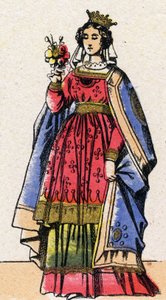 Capetians dynasti: Porträtt av Adele eller Alix eller Alice de Champagne (1140-1206), drottning av Frankrikes fru till Ludvig VII dit le Jeune (1120-1180). Epinal avbildning från slutet av 1800-talet. Privat samling. av French School