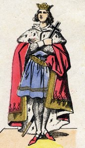 Capetians dynasti: Porträtt av Ludvig IX av Frankrike (1214-1270) kung av frankerna från 1226 till 1270. Epinal avbildning från slutet av 1800-talet. Privat samling. av French School