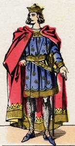 Kapeternas dynasti: Porträtt av Ludvig VII dit le Jeune (1120-1180), Frankernas kung från 1137 till 1180. Epinal avbildning från slutet av 1800-talet. Privat samling. av French School