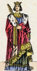 Capetians dynasti: Porträtt av Ludvig X kallad Hutin (1289-1316), Frankernas kung från 1314 till 1316. Epinal avbildning från slutet av 1800-talet. Privat samling. av French School