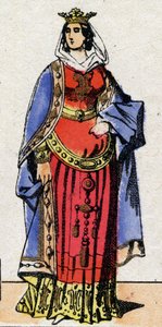 Karolingernas dynasti: Porträtt av Bertrade eller Berthe av Laon känd som Berthe au Grand Pied (720-783) Drottning av Francs fru till Pepin le Brief (715-768). Epinal avbildning från slutet av 1800-talet. Privat samling. av French School