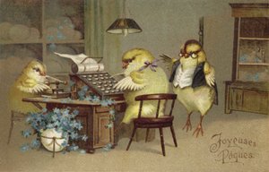 Kort med påskhälsningar (färglitografi) av French School