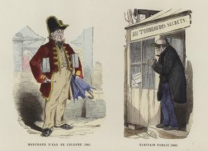Eau de Cologne-säljare, 1845, och offentlig författare, 1840 av French School