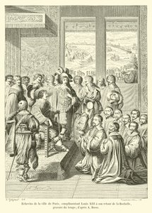 Aldermen av staden Paris, komplimanger Louis XIII på hans återkomst från La Rochelle, tidsgravyr; efter A Bosse av French School