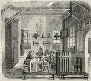 Skola för idioter i Bicetre på 1800-talet - Gravyr i "Tableau-de-Paris" av Edmond Texier 1852 av French School