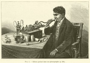Edison talar in i sin fonograf (gravyr) av French School