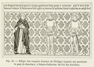 Bild av Philippe-Augustes vapensergeanter som vaktade Bouvines-bron vid Sainte-Catherine du Val des Escoliers av French School